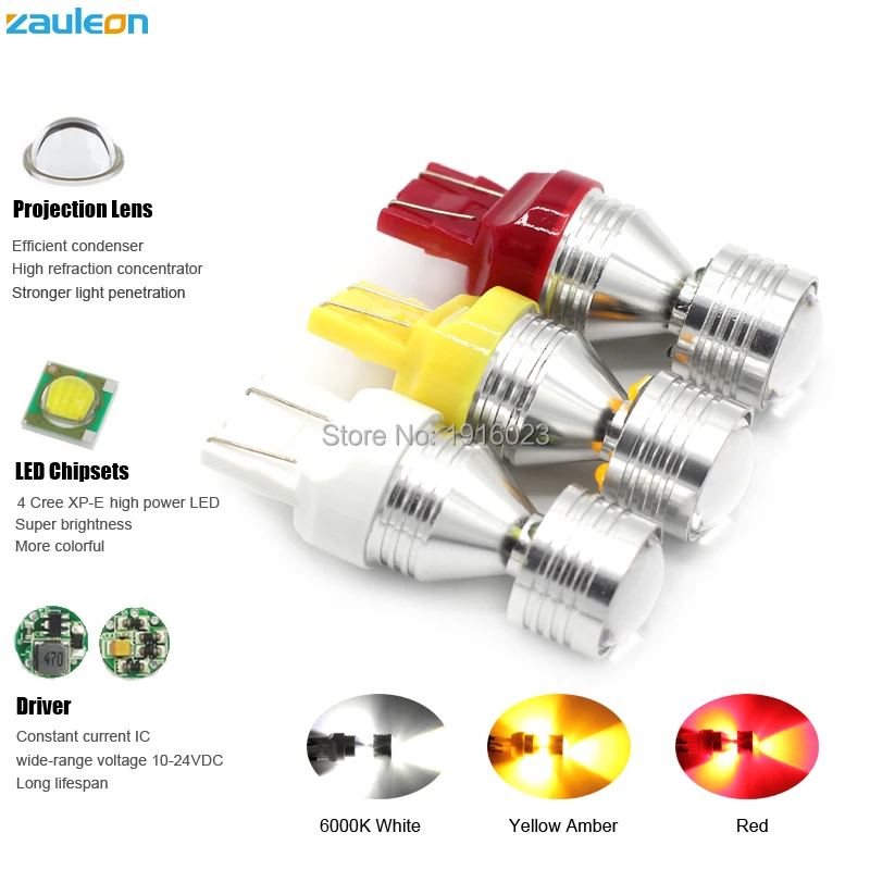 Zauleon 2 шт. Белый T20 W21W W21/5 W 7440 7443 Автомобильные светодиодные высокомощные супер яркие автомобильные лампы 20