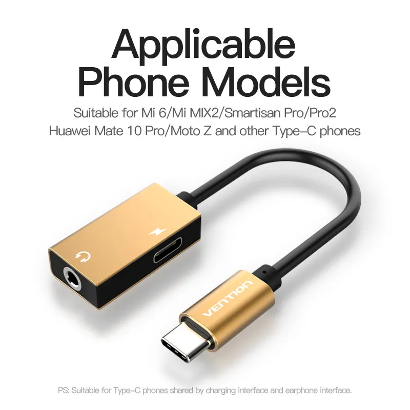 Адаптер для наушников Vention USB Type C 3 5 зарядное устройство на мм разъем AUX адаптер