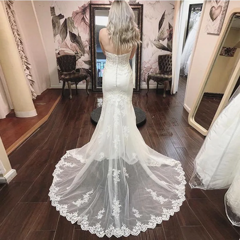 Великолепное свадебное платье-Русалка с аппликацией и вырезом сердечком 2019