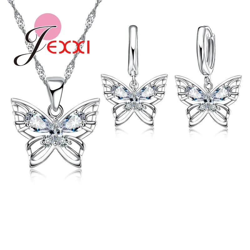 

Pendientes Austrian Crystal Jewelry Sets Women 925 Sterling Silver Pendant Necklace Earring Wedding Bridal Jewelry Set