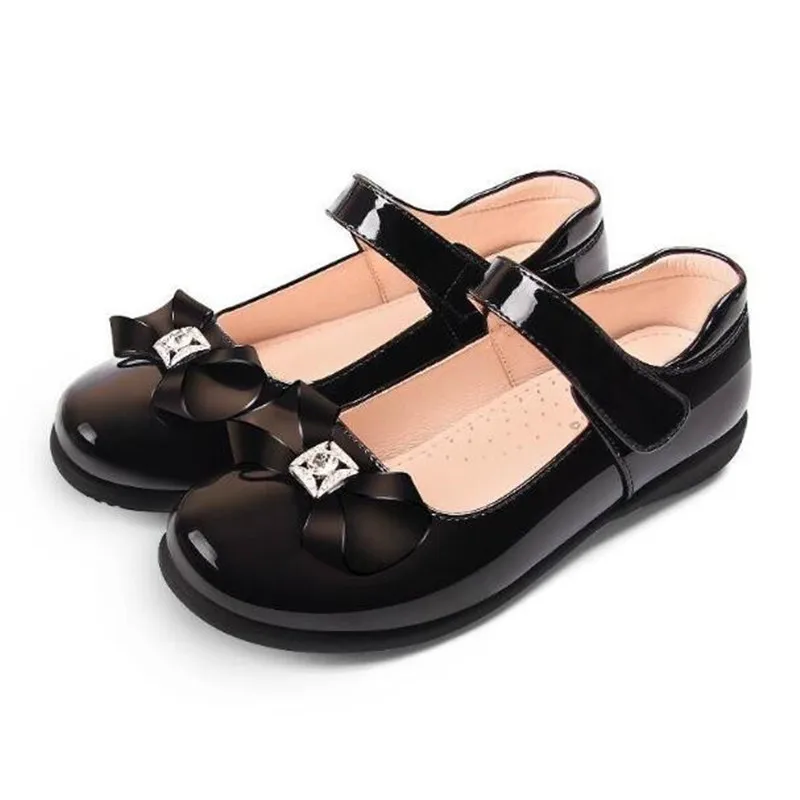 

New Children Leather Shoes Girls Princess School performance Shoes Baby Student Black Red Breathable Flats Kids Shoes 02B