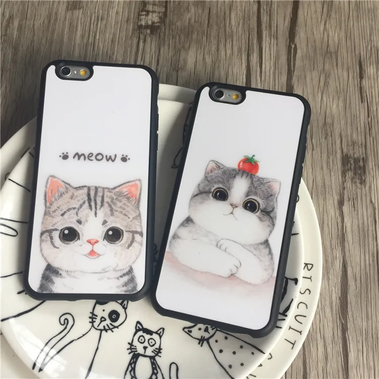 Милый чехол с мультяшным котом для iPhone 6 6s 7 8 Plus мягкие ТПУ резиновые силиконовые
