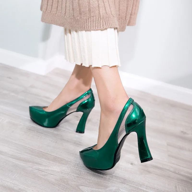 YMECHIC New Reach Fashion Green Blue Heels Women Platform Sexy High Heel Pumps Slip on Ladies Party Shoes Summer Plus Size