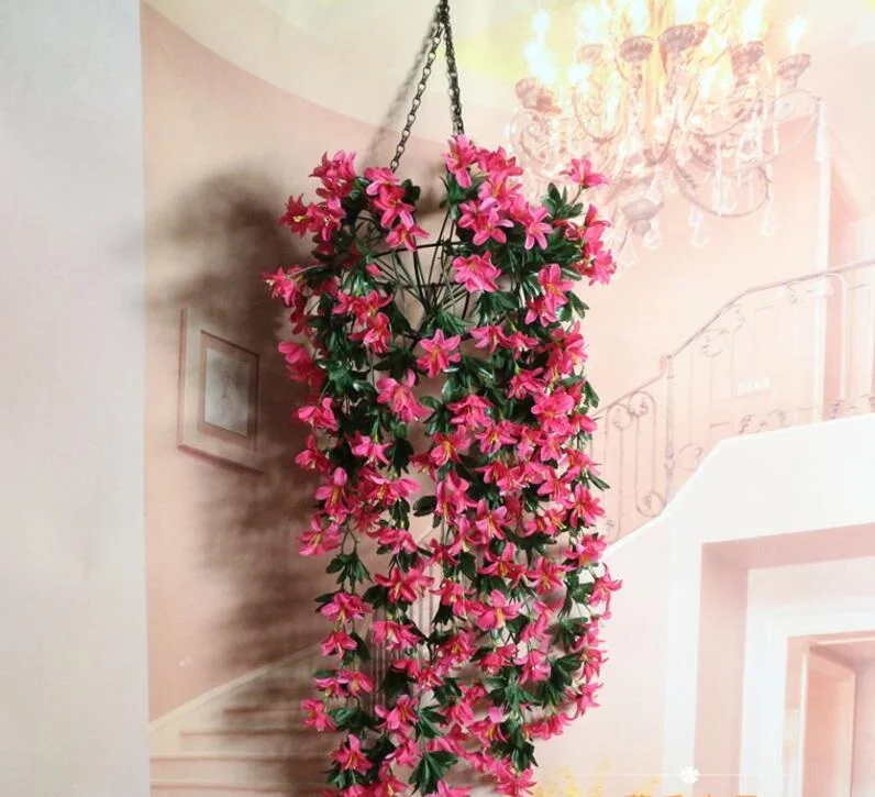 

2pcs Hanging Artificial Violet Flower Wall Ivy Garland Vine Greenery For Wedding Home Office Bar Decorative