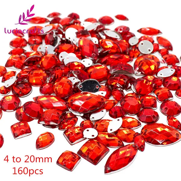 Red 160pcs Lucia crafts смешанные формы прозрачные пришитые стразы с плоской задней частью Хрустальные стеклянные камни Одежда DIY украшения аксессуары D1105 - Цвет: Red 160pcs