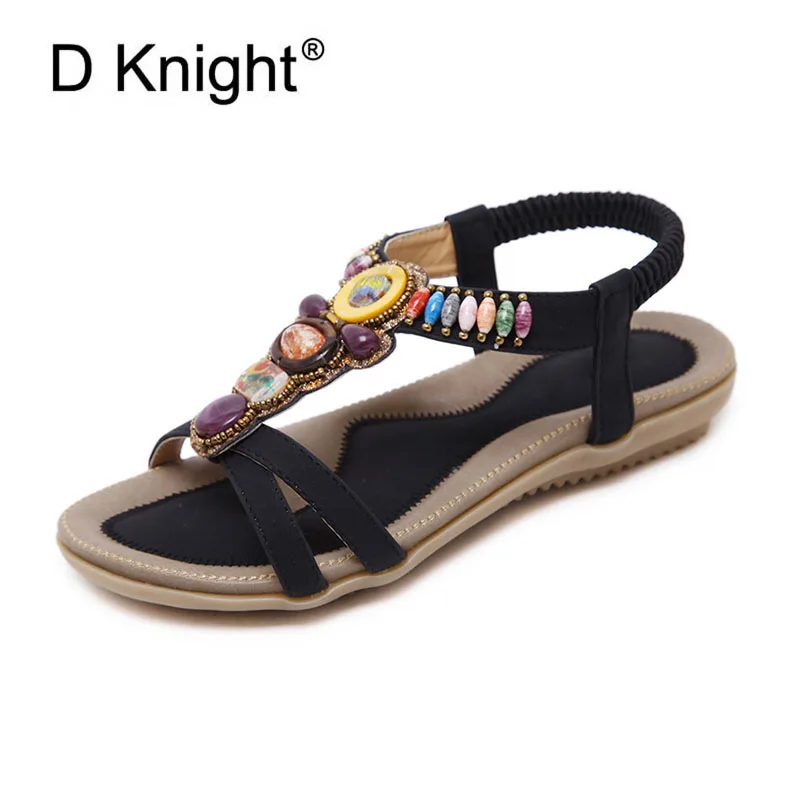Summer Sandals For Women Black Slip On Shoes Woman Sandalie Leisure String Bead Flat Casual Big Size 45 | Обувь
