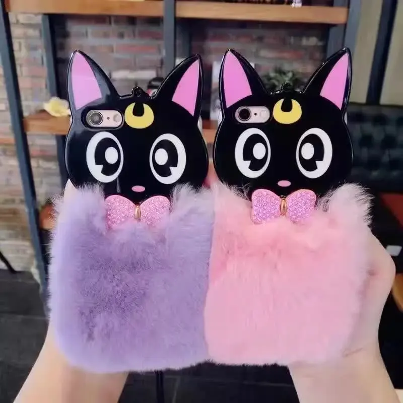 Элитная Недвижимость Кролик Меховой Теплая Зима Bling Мягкий Чехол Для Телефона
