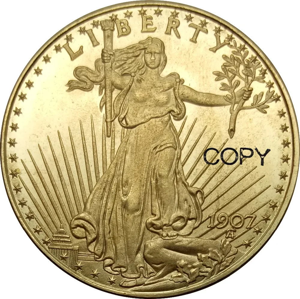 

United States of America 20 Dollars "Saint-Gaudens - Double Eagle" Arabic numerals no motto 1907 Brass Metal Copy Coins