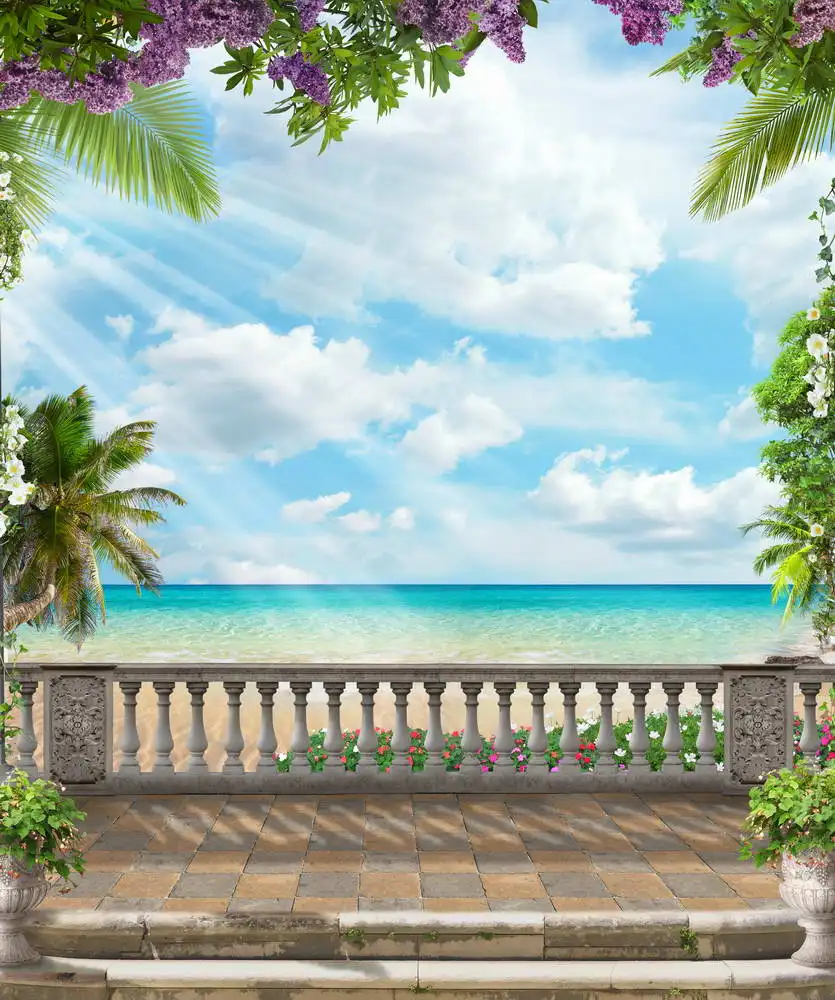 

photo studio background cloth 10x20ft Sea Scenery Beautiful Sky Photographic Vinyl Backdrop For Kids/Baby/Children fond photo