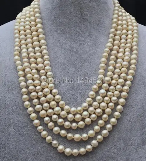 Wholesale Pearl Jewelry ,White Color 100 Inches Long AA 7-8MM Natural Freshwater Pearl Necklace Handmade - Free Shipping