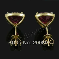 LOVERJEWELRY Trillion 7mm 14Kt Yellow Gold Diamond Red Ruby Stud EarringsRuby Earrings 585 Yellow Gold E0081