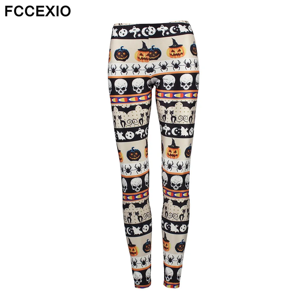 Женские леггинсы с принтом Хэллоуин модные эластичные высокой талией для