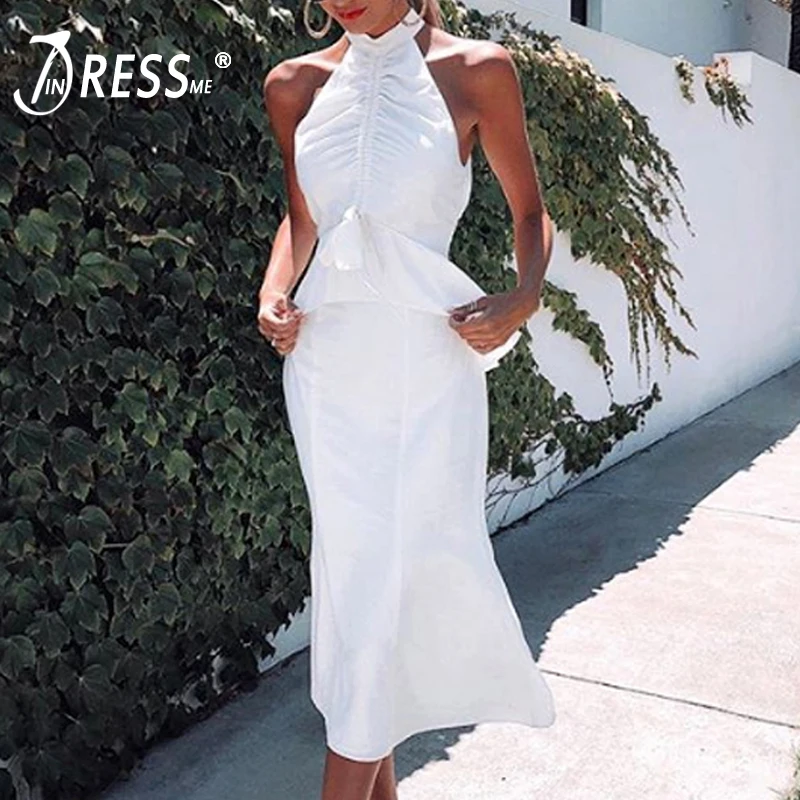 INDRESSME 2019 Vestidos новое женское сексуальное модное платье с лямкой на шее без рукавов
