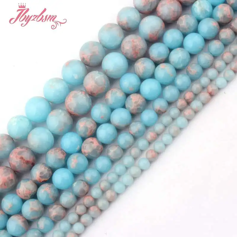 

Natural Round Sea Sediment Stone Beads Smooth Loose DIY Strand 15 Inch 6/8/10mm For Jewelry Making Necklace Bracelet
