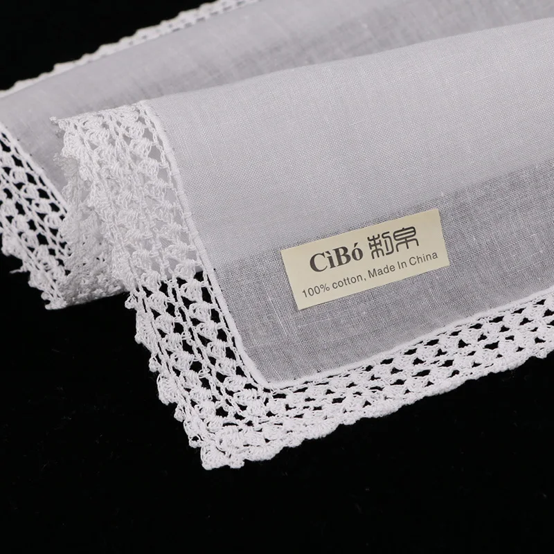 S001: 100% cotton hand crochet lace  blank handkerchief/hankie 12 piece/lot for women/ladies wedding gift