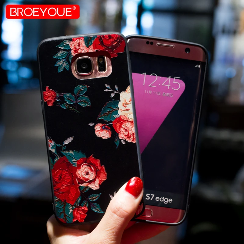 BROEYOUE Case For Samsung Galaxy A3 A5 A7 A8 J3 J5 J7 2016 2017 Pro S7 S8 S9 Edge Plus 3D Relief Silicone TPU Flower Phone Cases |