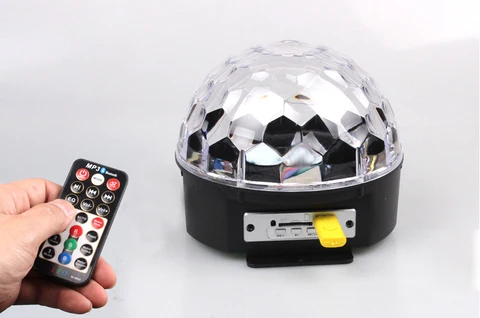 Светодиодный светильник с USB-разъемом для MP3, волшебный вращающийся шар с ИК-пультом дистанционного управления, 6 цветов, RGB, светильник для дискотеки, праздничное светодиодное сценическое освещение