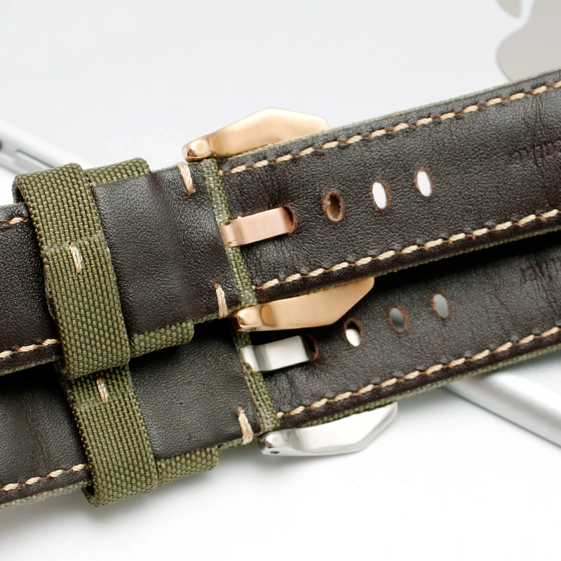 High quality Canvas watchband Genuine leathe bottom 20mm 22mm 24mm 26mm for PAM111 441 men watch bracelet | Наручные часы