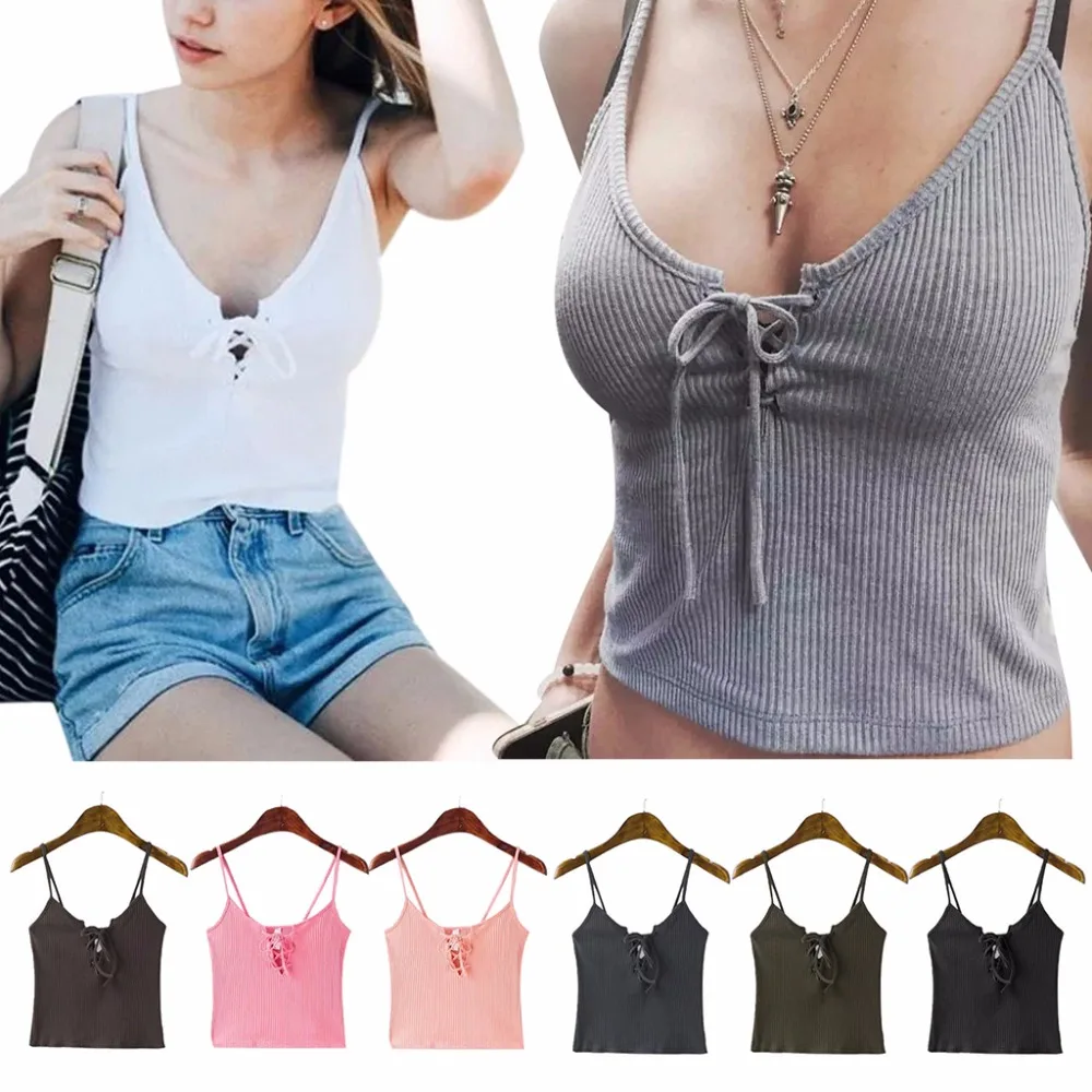 Женский топ с перекрестной шнуровкой спереди 8 цветов|crop top tank|strappy bustierwomen camis |
