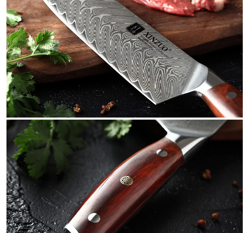 XINZUO бренд 7 дюймов Santoku ножи Дамаска VG10 стальные ножи Палисандр Ручка японский стиль кухня приготовления резные шеф-повара нож