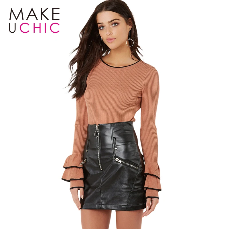 Makeuchic новые модные женские туфли однотонная черная юбка Высокая талия на молнии