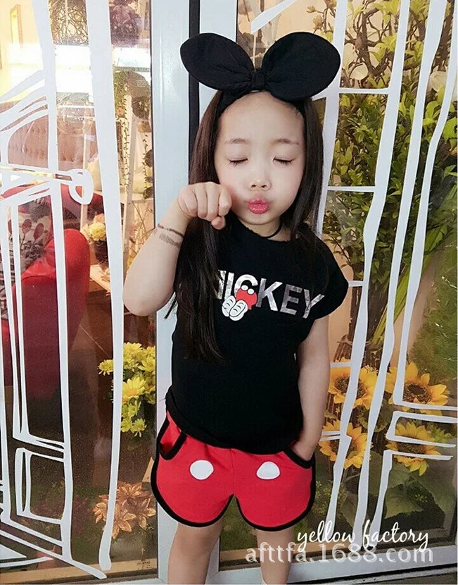 Retail!children clothing sets 2019 new summer fashion baby girls cartoon mickey short sleeve t-shirt+short pants 2 pcs suit | Детская