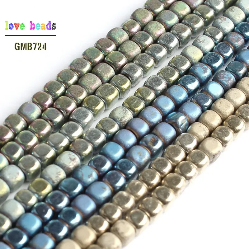 

3mm Natural Matte Gold Blue Multicolor Hematite Stone Square Beads for Jewelry Making DIY Bracelet 15inches Strand