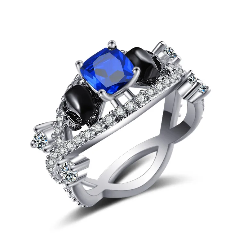 Кольцо с черным черепом серебряного цвета обручальное кольцо кристаллом для