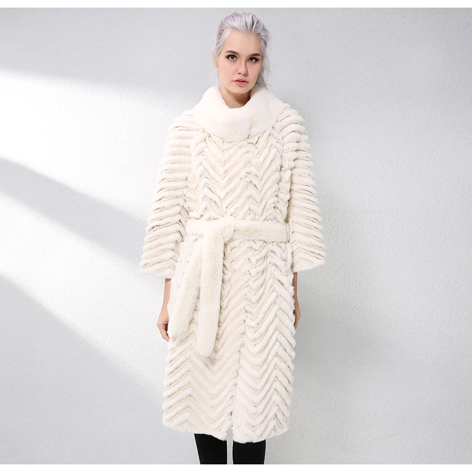 JEPLUDA Long Rex Rabbit Fur Coat With Knitted Lining Wool Natural Real Fur Coat Autumn-Winter Genuine Leather Jacket Women Parka