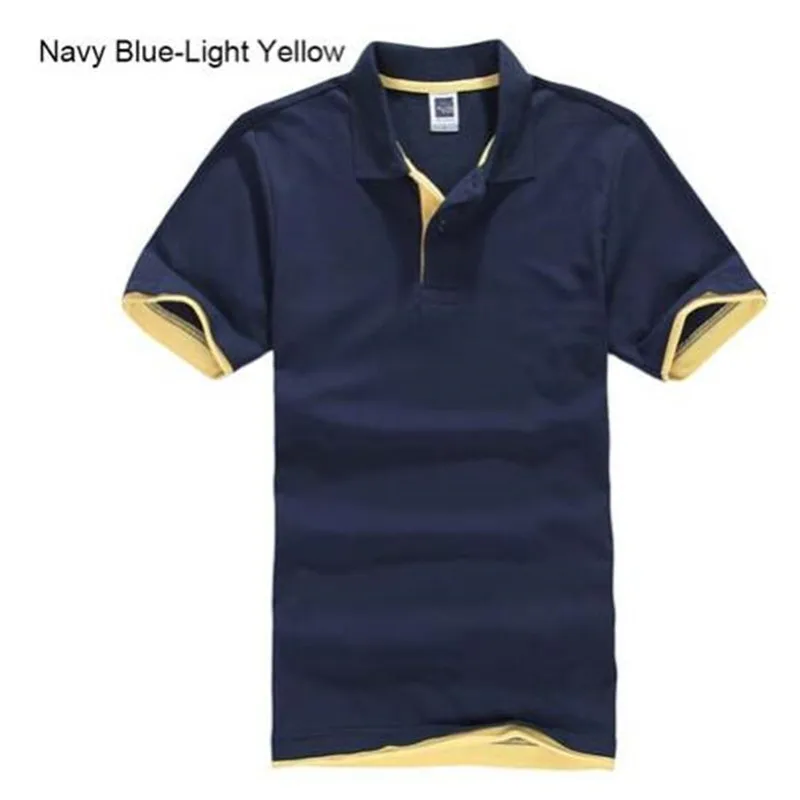 navy yellow Плюс размер 3XL новая брендовая мужская рубашка поло высокого качества Мужская рубашка с короткими рукавами из 65% хлопка брендовые майки летние мужские рубашки поло - Цвет: navy yellow