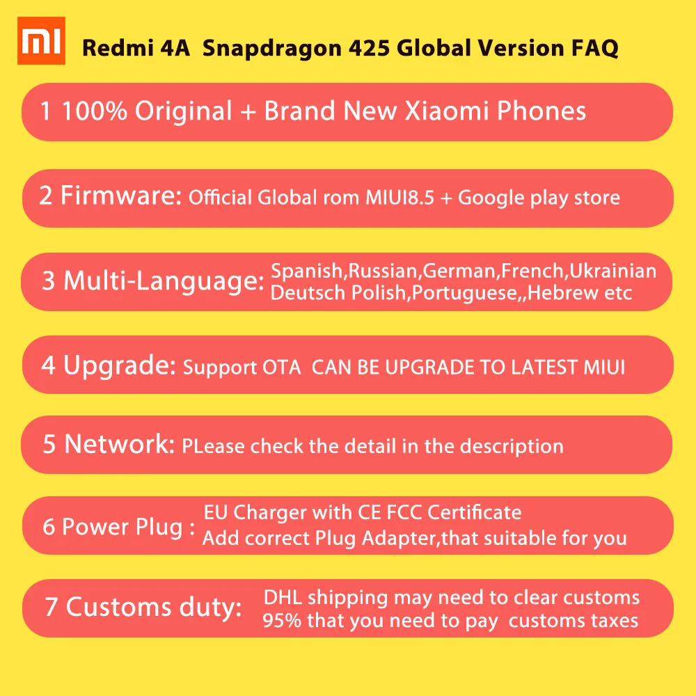 Глобальный Vesion Xiaomi Redmi 4A 2 ГБ Оперативная память 16 Встроенная мобильного телефона
