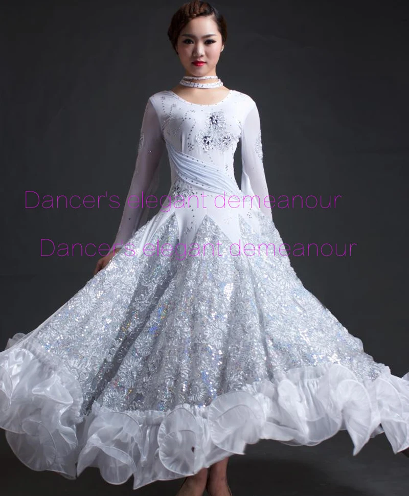 Костюмы для бальных танцев старшая вышивка с длинными рукавами бальное платье