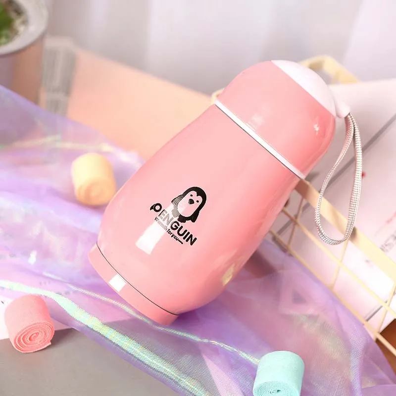 New Arrival 330ML Mini Thermos Lovely Cartoon Penguin Printed Vacuum Flasks Cute Sweety 4 Colors Stainless Steel Cup 20E | Дом и сад