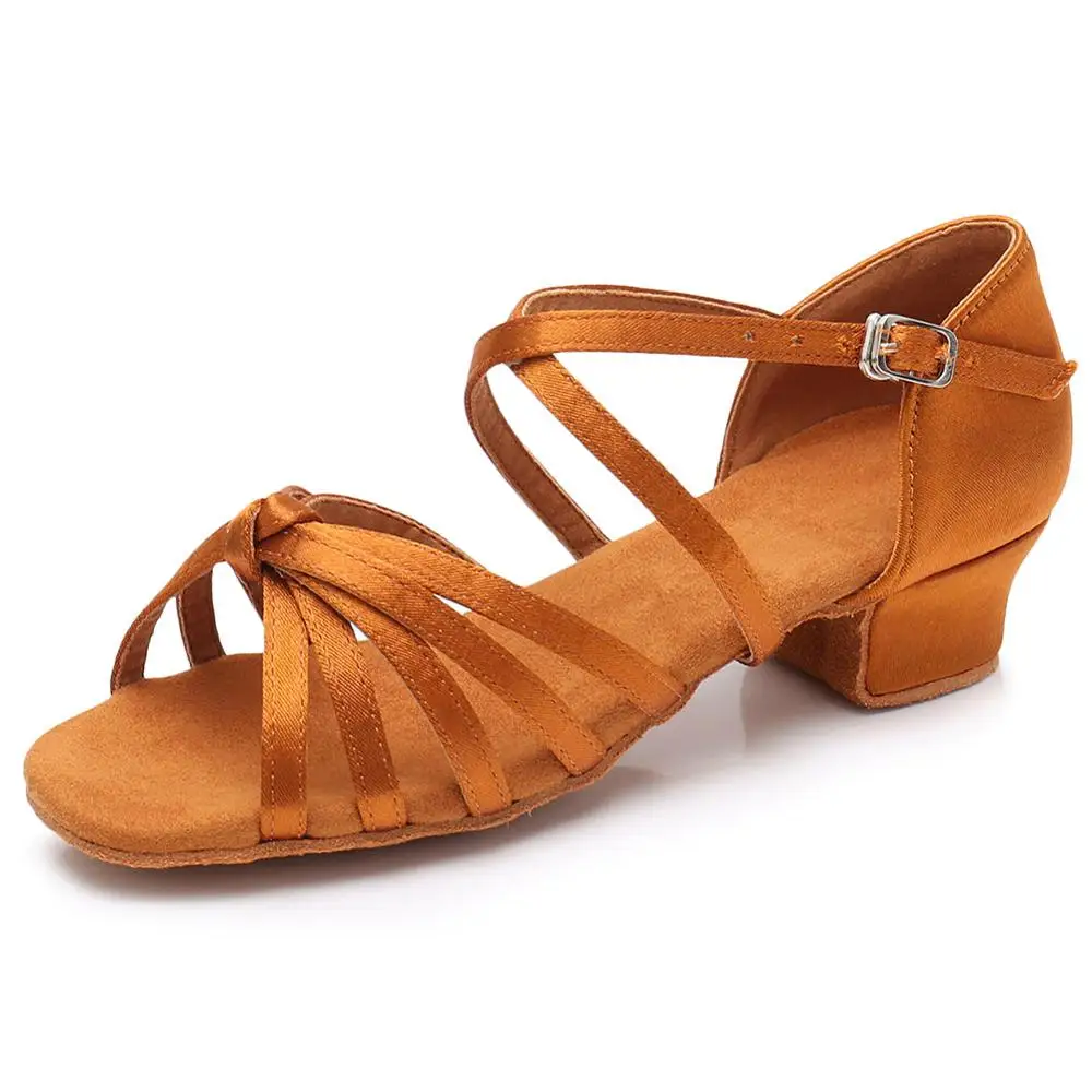 Бальные новые профессиональные латинские танцевальные туфли для детей/женщин/девочек/дам/детей Танго и сальса квадратный каблук крытый танцы атлас/ПУ - Цвет: Brown