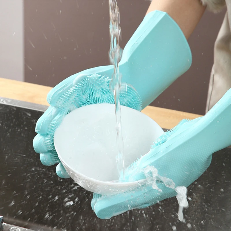 1 пара перчатки для мытья посуды волшебные силиконовые термостойкие кухонные