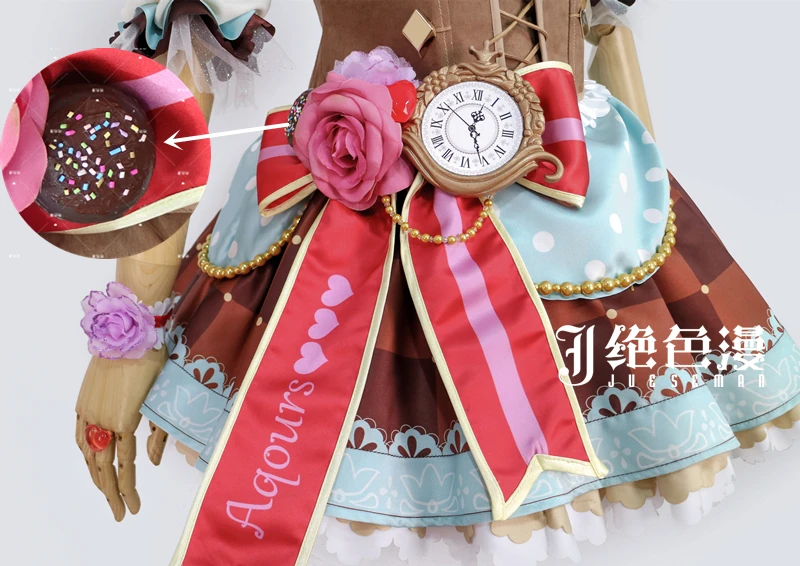 Love Live Sunshine Aqours Косплей Костюм Чика таками Рубиновая Роза макияж Kanan Matsuura Valentine Idol женская униформа платье