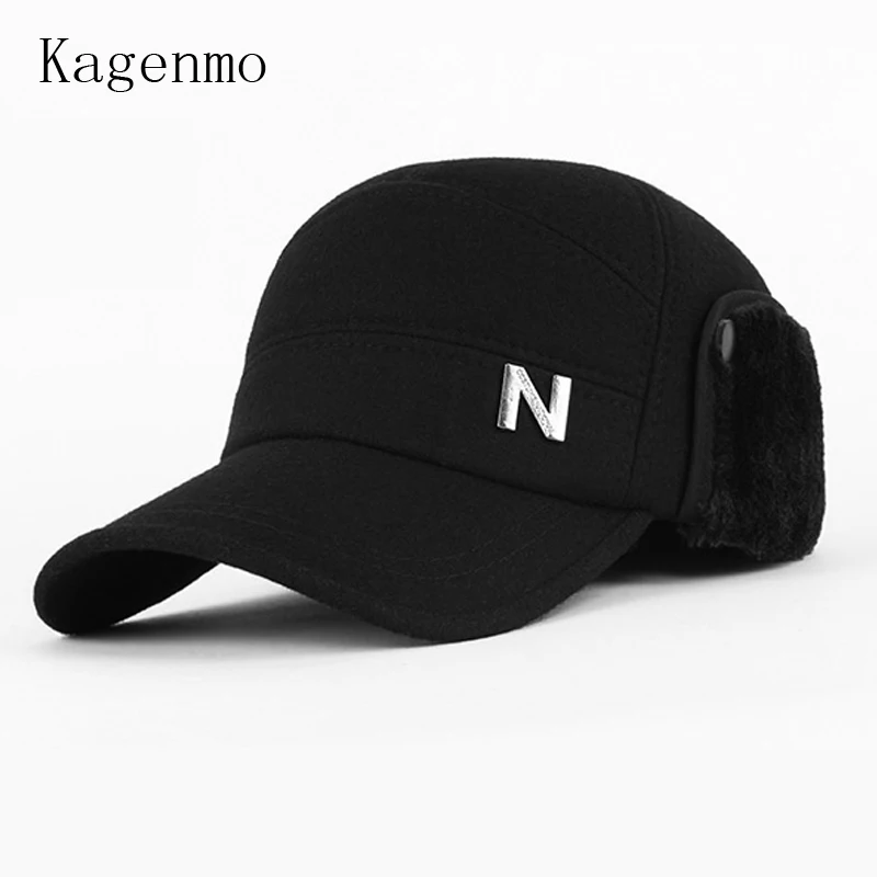 Kagenmo Quinquagenarian Hat Male Autumn And Winter Hat Woolen Ear Protector Cap Winter Cap Baseball Cap Wool Keep Warm Hats