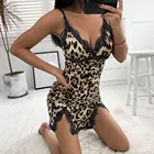 2021 Women Sexy Sleepwear Lady V-neck Leopard Night Dress Nightclub Style Lace Sling Sexy Nightgowns Women Lingerie pijama mujer