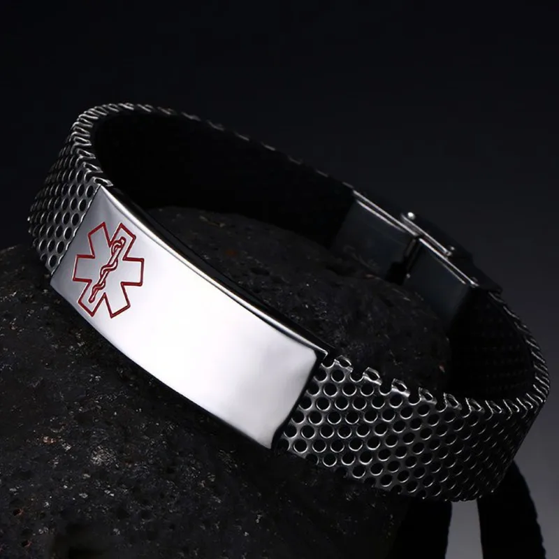 Moresave PACEMAKER Mens Medical Alert ID Bracelets Black Stainless Steel Pain Relief Energy Emergency Reminder Smart