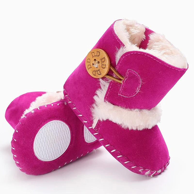 Baby Warm Snow Boots Boy Girl Winter Cotton Fabric Buckle Strap Flat With Plush Lining Rubber Outsole Non-slip Shoes