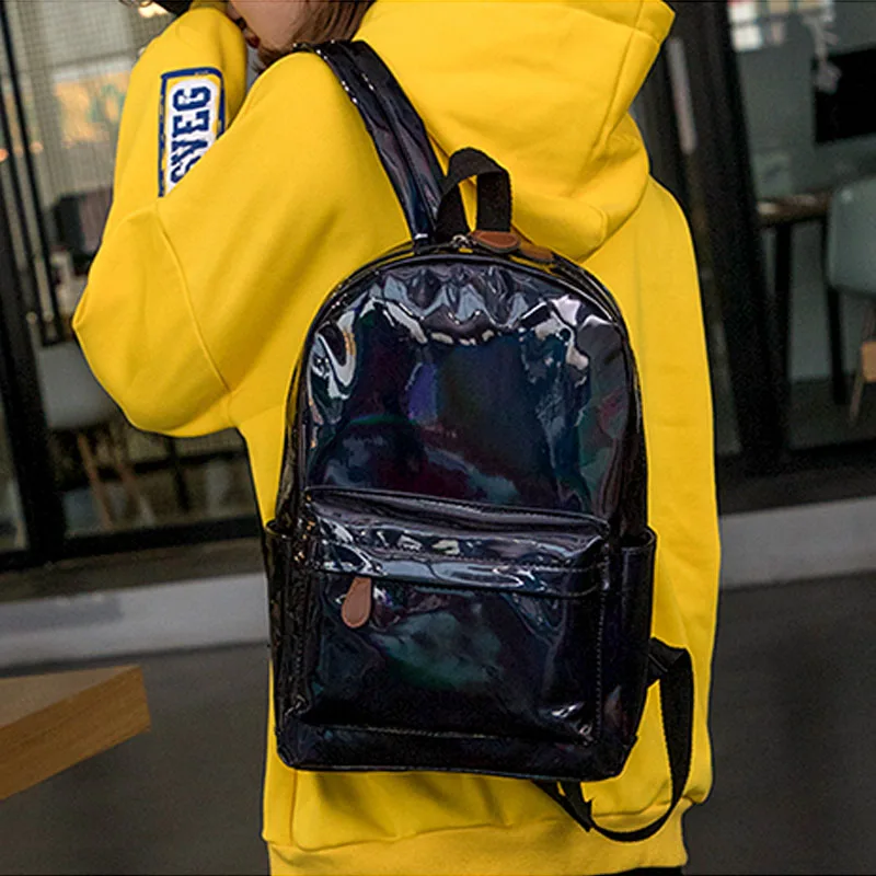 Модный кожаный рюкзак для женщин с голограммой колледжа mocholas laser backbag
