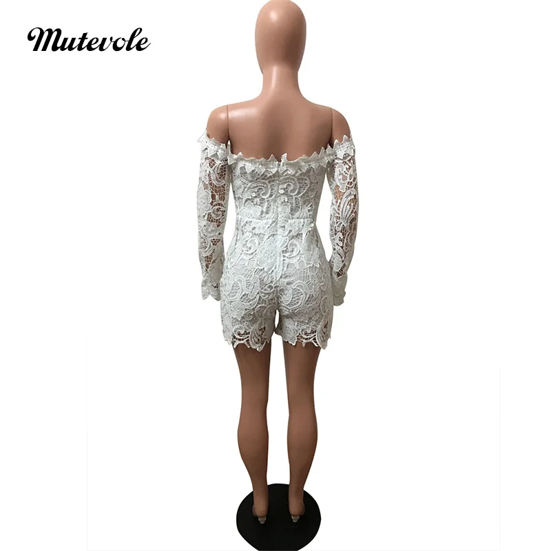 Mutevole сексуальный с открытыми плечами белый кружевной комбинезон для женщин