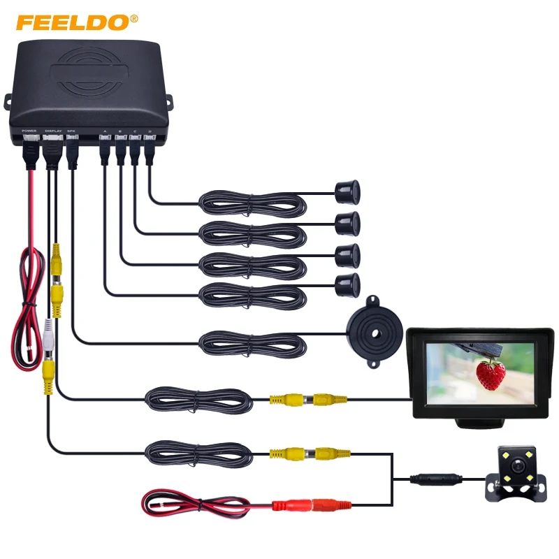 

FEELDO 1Set Car 4.3" LCD Monitor 4-sensor Parking Sensor 4-LED Night Vision CCD Camera Reversing Rearview Parking System