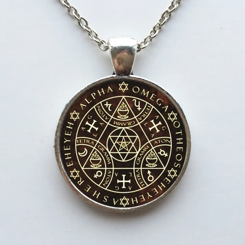 Ожерелье с круглым кулоном логотипом ключ Соломона винтажное серебряное