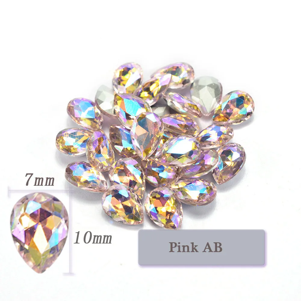 10 шт. Стразы ab Crystal блестящие женские серьги-гвоздики Miss Lady прямая цветная подвеска пламени Стекло украшения искусства ногтя серебро задняя 3D украшения JI103 - Цвет: Pink AB