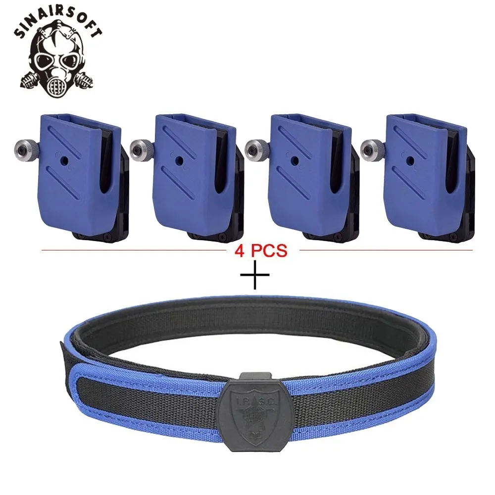 Tactical IPSC Blue Belt And 4 PCS Waist Pistol Quick Speed Holster Magazine Pouch Set Fit Paintball Competition Shooting Sport