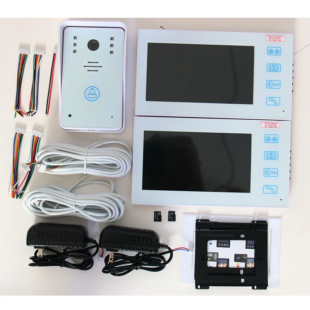 Видеодомофон с двумя мониторами 7 дюймов дверной звонок TF-картой 8 ГБ сенсорной