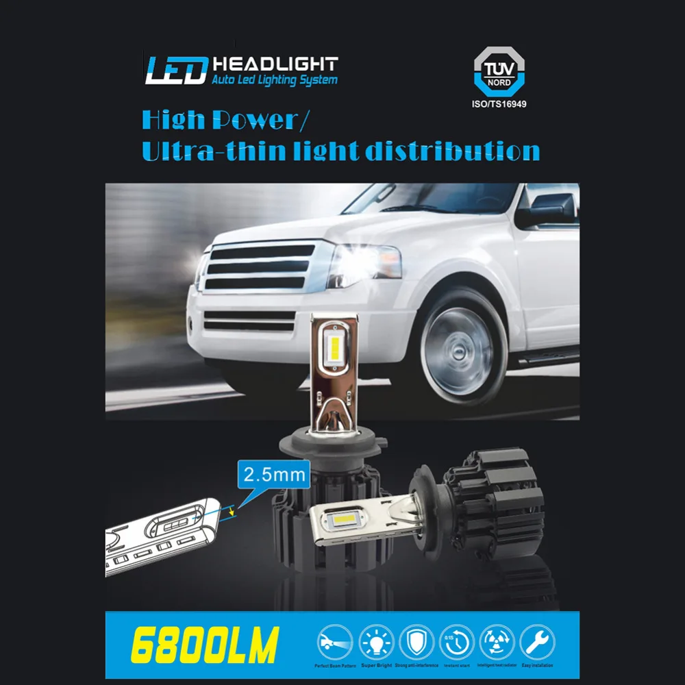 2шт P9 H4 светодиодный налобный фонарь для автомобиля 6000K 50W импортный светильник