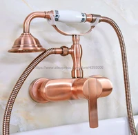 antique red copper bath faucets wall mounted bathroom basin mixer tap with hand shower head bath shower faucet bna319