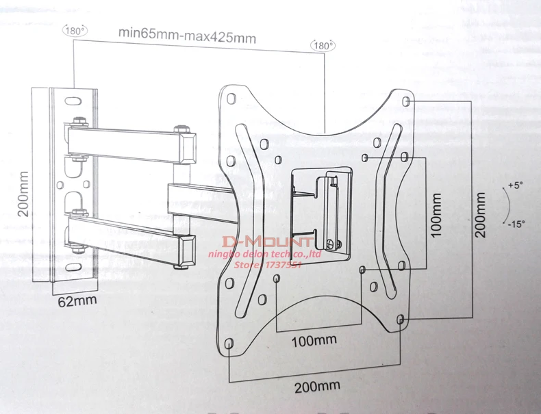 Lcd-N5 стальной 1"-37" 25 кг 65-425 мм 3 руки 200X200 полный движения ТВ настенный кронштейн lcd крепление Стенд Поддержка наклона 15 градусов 180 Поворотный